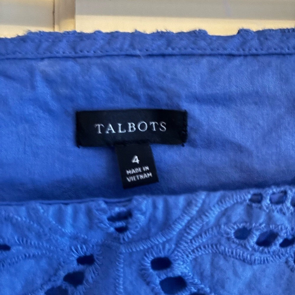 Talbots Womens Blue Eyelet Lace Puff Sleeve Square Neck Top Blouse Size 4 - Picture 4 of 8